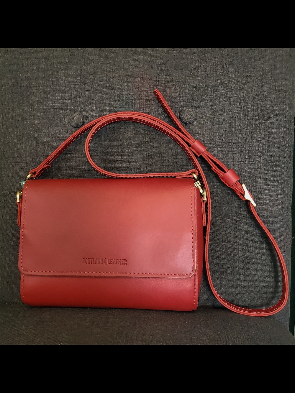 Portland Leather Red Leather Flap Crossbody Bag
